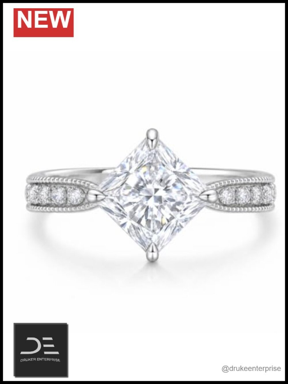2ct Moissanite Solitaire Engagement Ring with Side Stones 10K White Gold Size